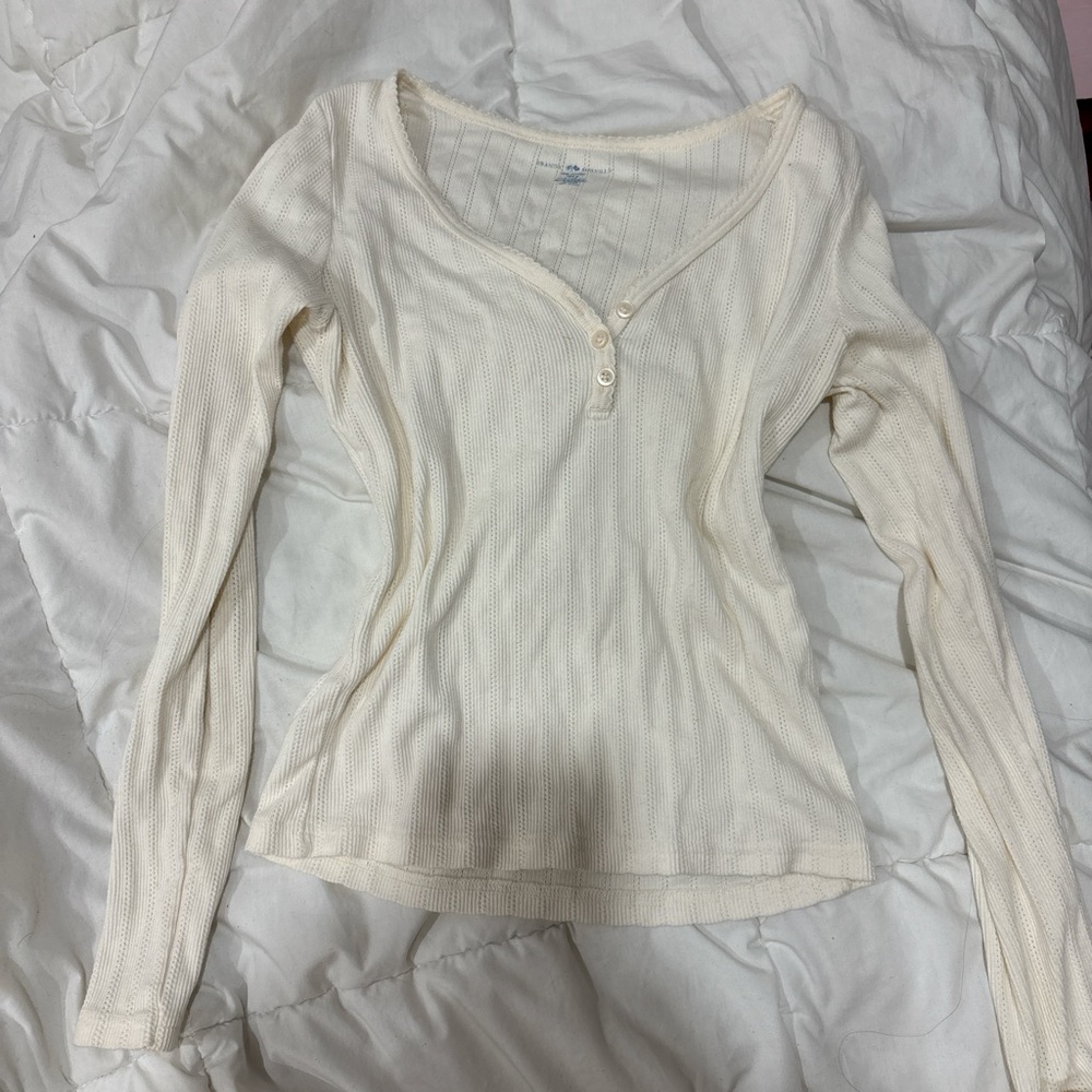 Brandy Melville Women's Cream Long Sleeve Henley Top